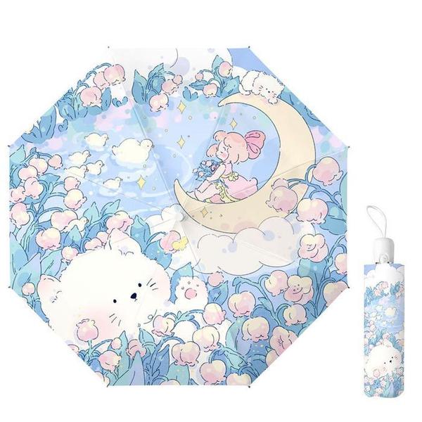 달과 소녀 우산 자동 3단 튼튼한 양우산 자외선차단(1)
