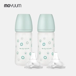 실리콘코팅 노꼭지 유리젖병 240ml 2팩 해피모어 에디션+젖꼭지(2p)