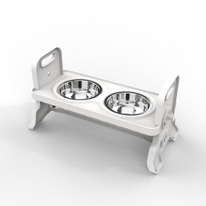 높이조절 스테인리스 반려동물 식기 2구 세트 화이트