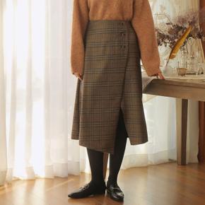 [와드로브]UNBALANCE WRAP CHECK SKIRT_BROWN (S3635961)