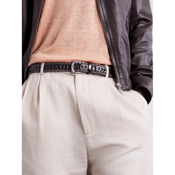 브루넬로쿠치넬리 3cm 가죽 트림 브레이디드 코튼 리넨 블렌드 벨트 46376663163013757