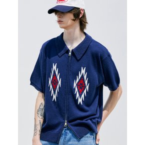 CHIMAYO PATTERN KNIT CARDIGAN NAVY