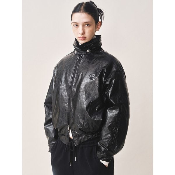 CRINKLE FAUX LEATHER PADDING_BLACK