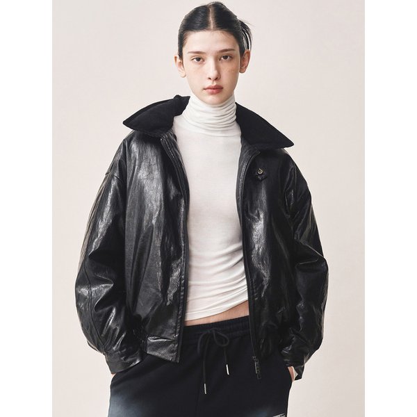 CRINKLE FAUX LEATHER PADDING_BLACK