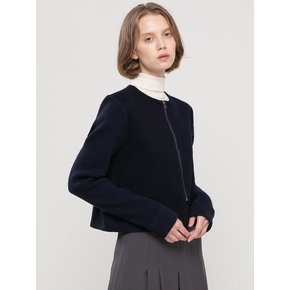 Wool round neck jacket_Navy