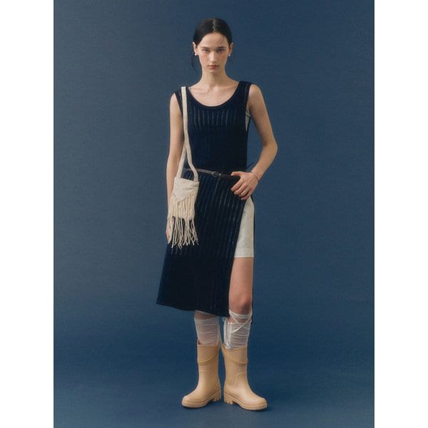 크로쉐 니트 레이어드 원피스 네이비 MDOP053NAVY