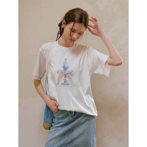 Cest_Candle lace stitching short sleeve top