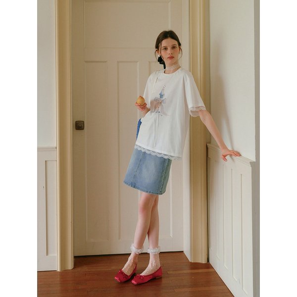 Cest_Candle lace stitching short sleeve top