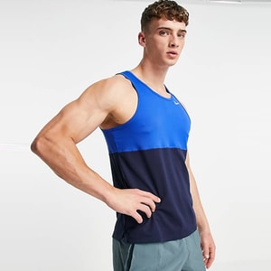  나이키 러닝 런 드라이핏 나시티 컬러블럭 민소매 운동복 블루