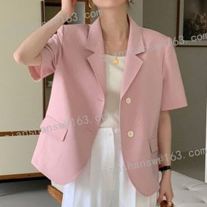 여자 여름 얇은 반팔 정장 자켓 카라넥 반팔 자켓