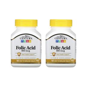 [해외직구] 21세기센츄리 엽산 폴릭엑시드 800mcg 180정 2팩 21st Century Folic Acid 800 mcg 180 Easy to Swallow Tablets