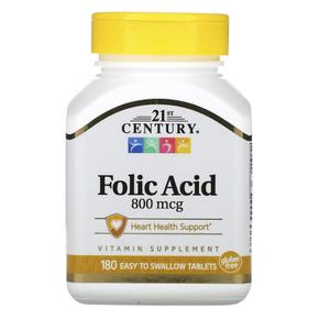 [해외직구] 21세기센츄리 엽산 폴릭엑시드 800mcg 180정 2팩 21st Century Folic Acid 800 mcg 180 Easy to Swallow Tablets