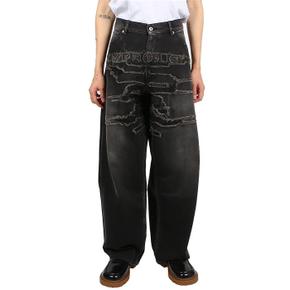 와이프로젝트 JEAN49-S25 D15 BLACK 파리 베스트 패치 와이드 진