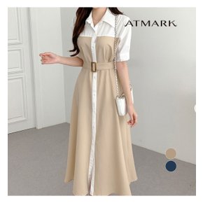 ATMARK 레이어드배색셔츠원피스+벨트SET_AA43OP055G