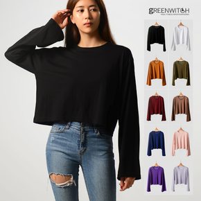 나팔소매 크롭티셔츠 면100 여성긴팔티 루즈핏