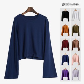 나팔소매 크롭티셔츠 면100 여성긴팔티 루즈핏