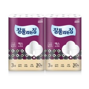 잘풀리는집 명작 맥스 소프트 도톰한 3겹 화장지 30M 30롤 x 2팩 (총60롤)