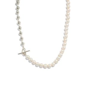 Unbal Swarovski Pearl T-obar Silver Necklace In430 [Silver]