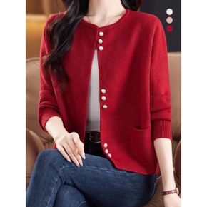 리프 진주버튼 니트 가디건_P369856934