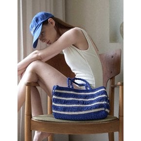 Moroccan Handmade Crochet Stripe Wide Tote Bag _ Blue
