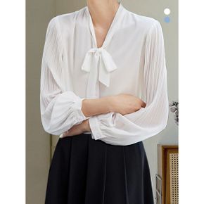 펠리 플리츠 소매 리본 블라우스_P404283726