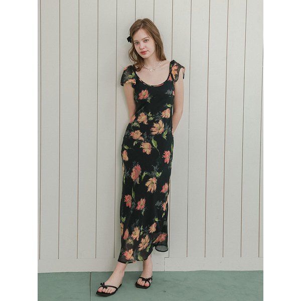DD_Floral sheer maxi dress_BLACK
