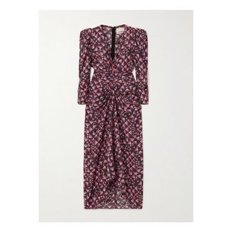 이자벨마랑 알비니 개더 프린트 보일 미디 드레스 멀티컬러 1647597333492387