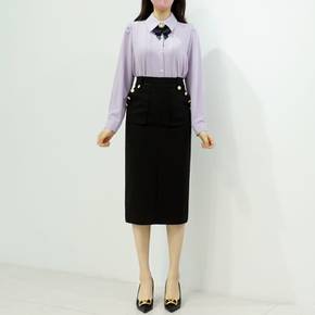 / 정장치마 금장버튼 포켓 H라인 스판 미디스커트
