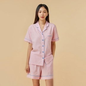 여 코튼 레이온 스트라이프 3부 파자마상하세트_PINK