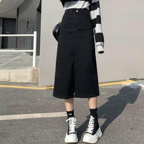 / A라인 앞트임 날씬핏 블랙 치마 URD_196