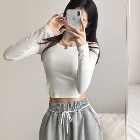 니르 슬림핏 옆트임 크롭 레이온 긴팔 티셔츠