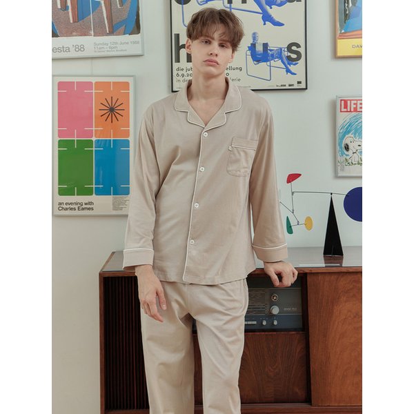 소프트베이지 긴팔 순면 남성 빅사이즈 잠옷 세트