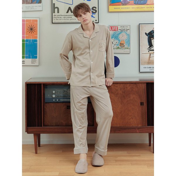 소프트베이지 긴팔 순면 남성 빅사이즈 잠옷 세트