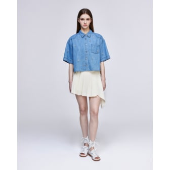 송지오 [파주점] [송지오우먼]컬렉션 어시메트릭 플리츠 미니 스커트 크림 WH3SK703CR