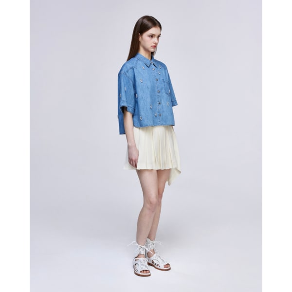 [파주점] [송지오우먼]컬렉션 어시메트릭 플리츠 미니 스커트 크림 WH3SK703CR