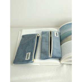 flat pencil case - corduroy foggy blue (topside zipper)