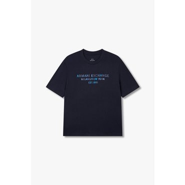 ARMANI EXCHANGE 남성 배색 로고 프린트 티셔츠(A414330008) 네이비
