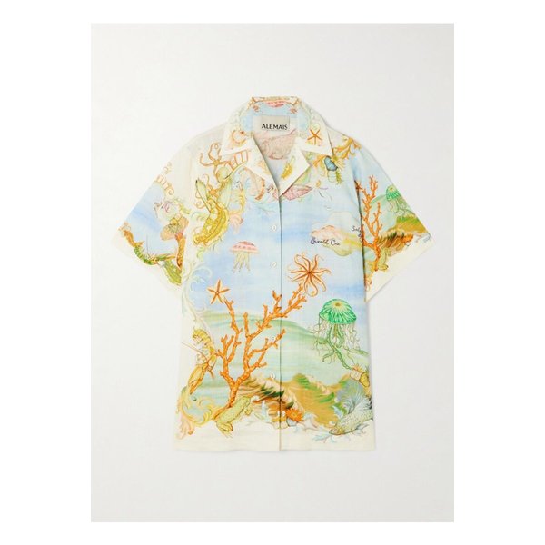 알레마이스 샘 파울레토 에메랄드 코브 프린트 리넨 거즈 셔츠 블루 46376663162877879