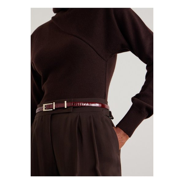 크로커다일 이펙트 페이턴트 가죽 벨트 레드 46376663162911887