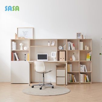 SASA 사사가구 글로우 전면수납 책장 책상 세트 4단 1200