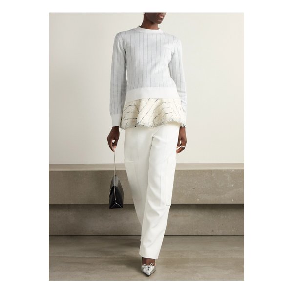 레이어드 스트라이프 코튼 부클레 트위드 스웨터 그레이 1647597350169311