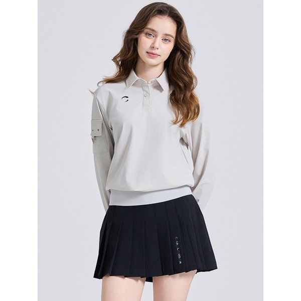 여성 모던 트리코트 카라넥 긴팔 티셔츠 라이트그레이