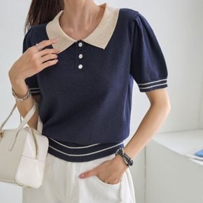심플한 배색 디자인 카라 반팔 니트 NK52 TS 32_P391139798