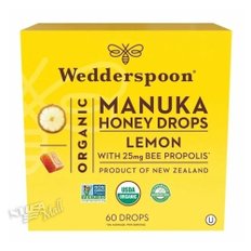 웨더스푼 유기농 마누카 허니 드롭스 레몬 60개 WEDDERSPOON ORGANIC MANUKA HONEY LEMON DROPS