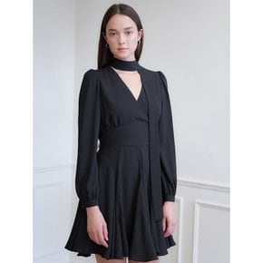 TIE COLLAR FLARE ONEPIECE_BLACK