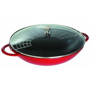 독일 스타우브 그릴팬 Staub 1313906 Wok with Glass Lid 37 cm Cherry 1344393