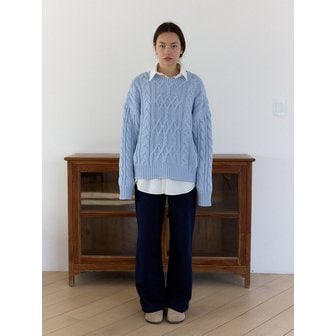 씨티티엔 oversized cotton cable knit sweater_ lightblue