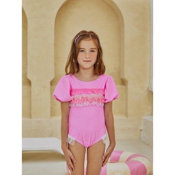 핑크스플래쉬 여아동 퍼프소매 수영복