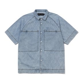 [BEENTRILL X BROOKLYNDENIM]철조망 스티치 오픈카라 오버핏 데님 반팔 셔츠 BA242SI052_LB