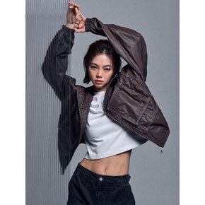 [W]코튼 크롭 후드 자켓-브라운